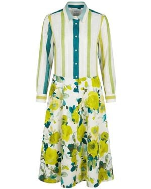 Sara Roka Floral-Print Striped Dress - White