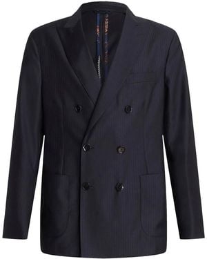 Etro Pinstripe-Pattern Double-Breasted Blazer - Blue