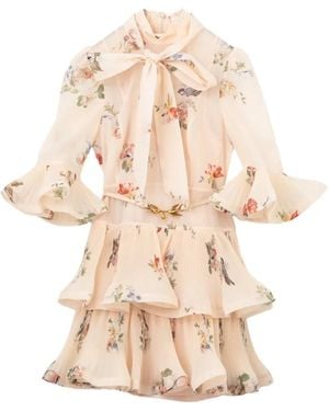 Zimmermann Pleated Long-Sleeve Mini Dress - Natural