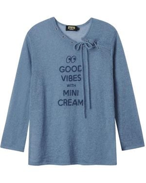 Mini Cream Lace-Up Neck Sweater - Blue