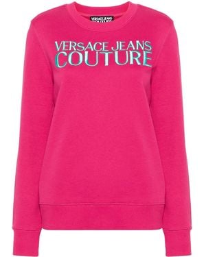 Versace Jeans Couture Logo-Embroidered Cotton Sweatshirt - Pink