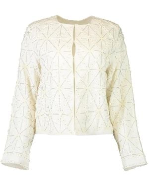 CHRISTY LYNN Jessie Beaded Geometric-Pattern Fitted Jacket - White
