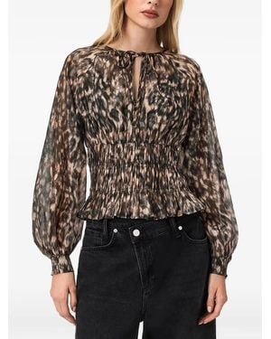 AllSaints Cern Leopard-Print Shirred Blouse - Black