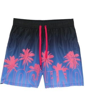 Moschino Gradient Print Swim Shorts With Palm Tree Design - Red