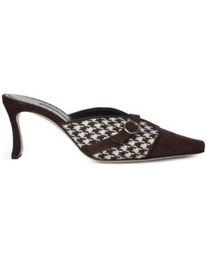 Manolo Blahnik Mules À Motif Pied-De-Poule Et Détail De Boucle - Brown