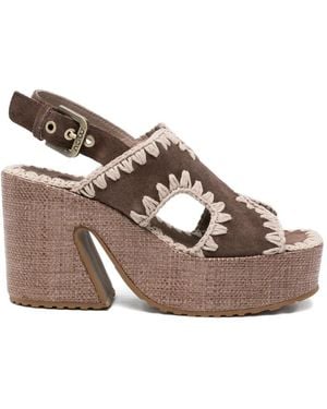 Mou Crochet-Trim Platform Sandals - Brown