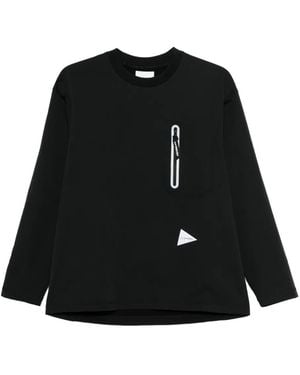 and wander Hybrid Warm Zip-Pocket Long-Sleeved T-Shirt - Black