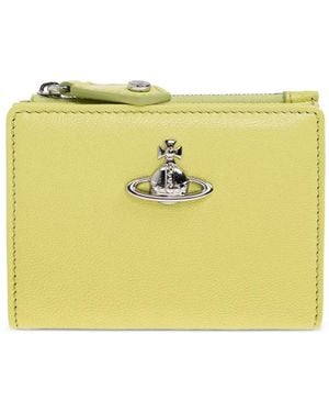 Vivienne Westwood Slim Flap Orb-Plaque Leather Wallet - Yellow