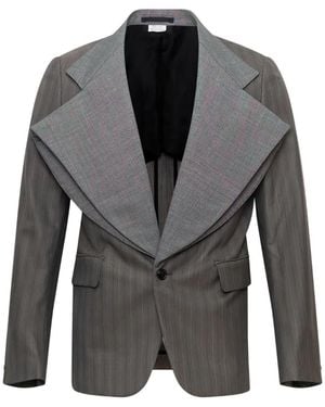 Comme des Garçons Stripe-Pattern Oversize-Lapels Blazer - Grey