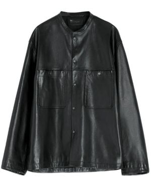 Lemaire Snap-Closure Patch-Pocket Leather Overshirt - Black