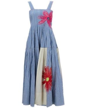 Péro Embroidered Striped Midi Dress - Blue