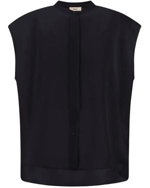 Herno Mandarin-Collar Cady Blouse - Blue