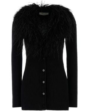 Blumarine Feather-Trim Wool Cardigan - Black