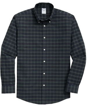 Brooks Brothers Plaid Button-Down Collar Shirt - Blue