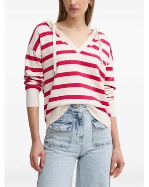 Morgan Striped V-Neck Hoodie - Red