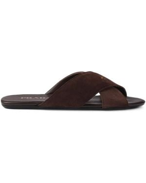 Prada Sandalias De Ante Con Tiras Cruzadas - Marrón