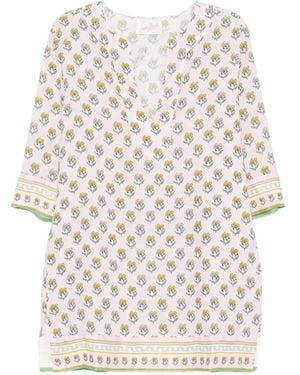 MC2 Saint Barth Floral-Print Linen Kaftan - White