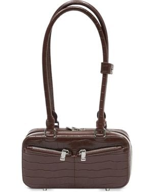 Self-Portrait Crocodile-Embossed Leather Shoulder Bag - Brown