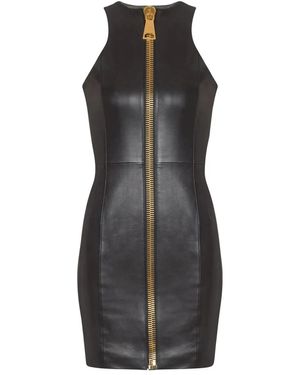 Balmain Short-Sleeveless Lambskin Dress - Black