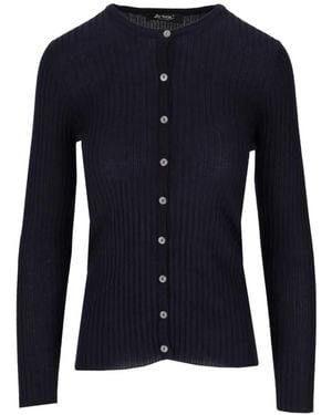 LA ROSE Ribbed-Knit Round-Neck Cardigan - Blue