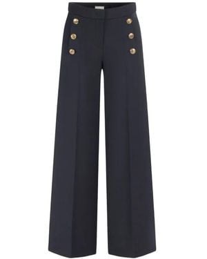 Seductive Button Wide Leg Trousers - Blue
