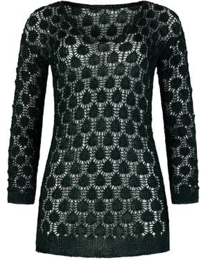 Paramidonna Long-Sleeved Crocheted Dress - Black