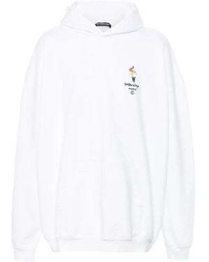 Balenciaga Embroidered-Logo Hoodie - White