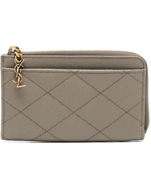 Saint Laurent Cassandre Diamond-Quilted Card Holder - Grey