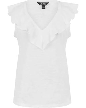 Ralph Lauren Ruffled V-Neck T-Shirt - White