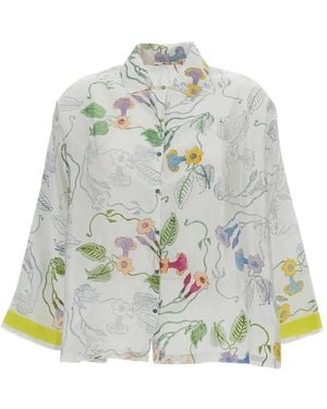 Injiri Floral-Print Silk Shirt - White