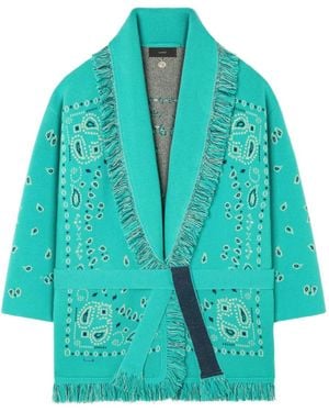 Alanui Bandana Jacquard Fringe Cardi-Coat - Blue