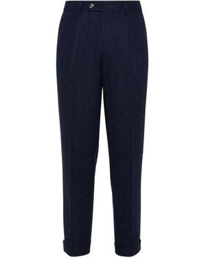 Brunello Cucinelli Pleated-Front Speckled-Pattern Trousers - Blue