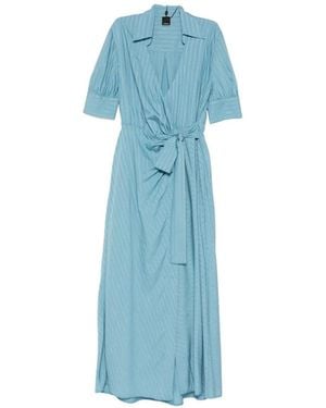 Pinko Striped Tie-Waist Maxi Shirt Dress - Blue