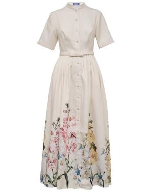 LEO LIN Vestido Bianca Midi Con Estampado Floral - Blanco