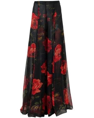 Carolina Herrera Rose-Print Extra-Wide-Leg Iris Trousers - Red