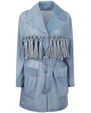 Ermanno Scervino Fringe-Detail Belted Blazer - Blue