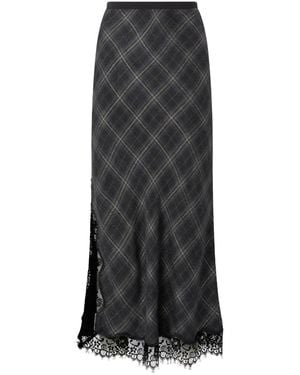 Pinko Lace-Trimmed Checked Midi Skirt - Black