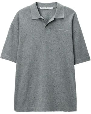 Alexander Wang Crystal-Hotfix Short-Sleeve Polo - Grey