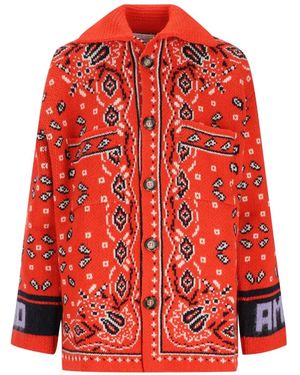 Giada Benincasa Soho Intarsia-Knit Button-Down Cardigan - Red