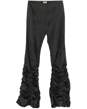 AVAVAV Satin Weave Ruched Flared Trousers - Black