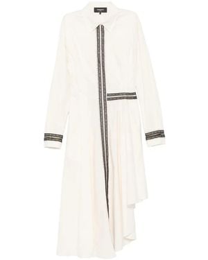 Rochas Lace-Trim Asymmetric Shirt Midi Dress - Natural