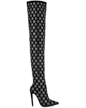 Philipp Plein Logo-Rhinestone Boots - Black