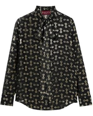 Gucci Horsebit Bow-Neck Blouse - Black