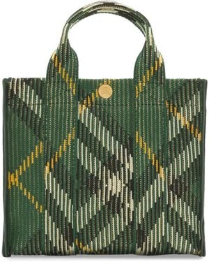 Burberry Check Pattern Knit Tote Bag - Green