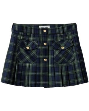 Miu Miu チェック ミニスカート - ブルー