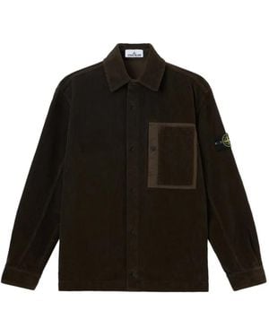 Stone Island Corduroy Patch-Pocket Overshirt - Black