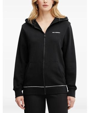 Karl Lagerfeld Logo-Print Zip-Up Hoodie - Black