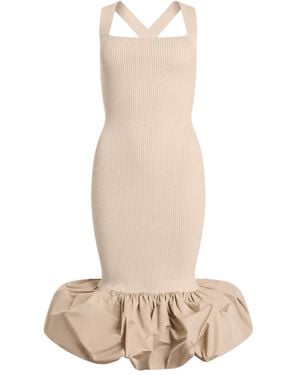 Patou Ruffled Knitted Midi Fitted Dress - Natural