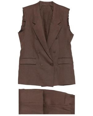 MARSĒM Double-Breasted Sleeveless Suit - Brown