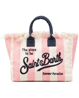 MC2 Saint Barth Stripe-Pattern Frayed Tote Bag - Pink